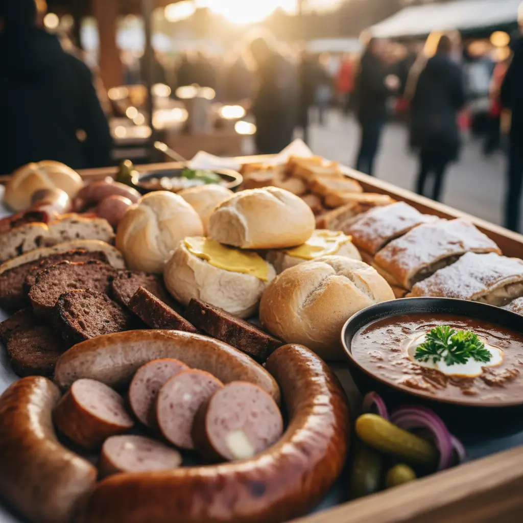 Auswahl österreichischer Street-Food-Snacks